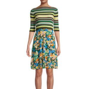 MISSONI * Luxe Unique Mixed Media Floral & Striped Skirted Twofer Dress * Small